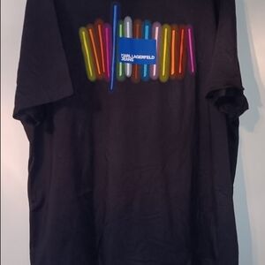 Karl Lagerfeld Black Tee with Colorful Neon Accents